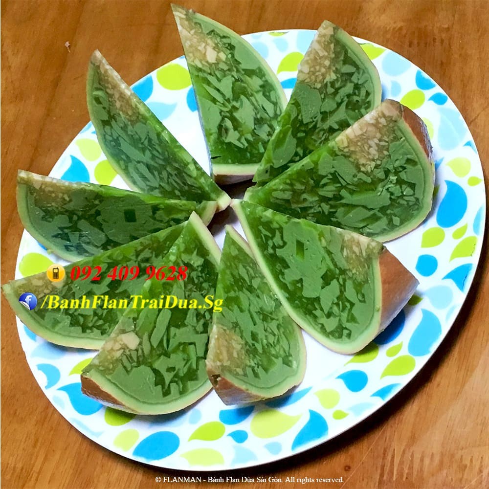 Bánh Flan Rau Câu Trái Dừa vị Trà xanh size to